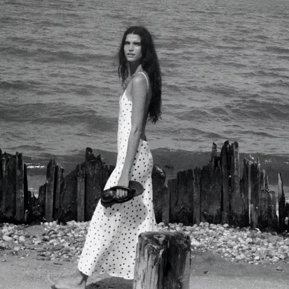 Zara White and Brown Polka Dot Midi Dress - Picture 14 of 15